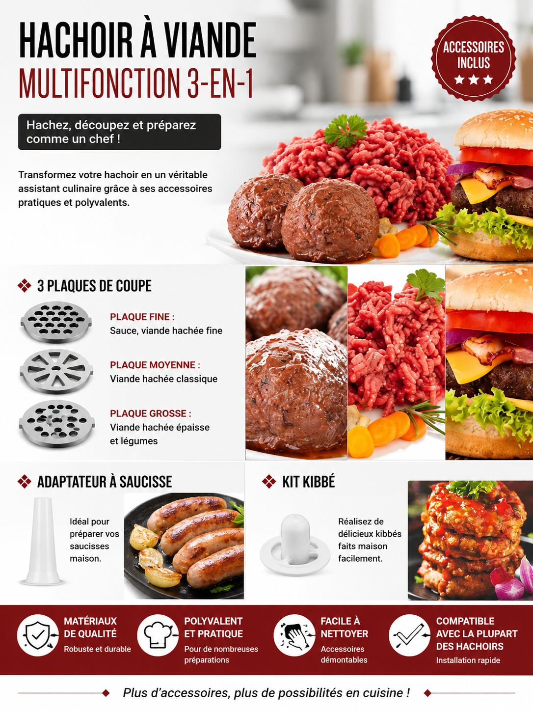 Hachoir à Viande Électrique Multifonction Premium 3-en-1