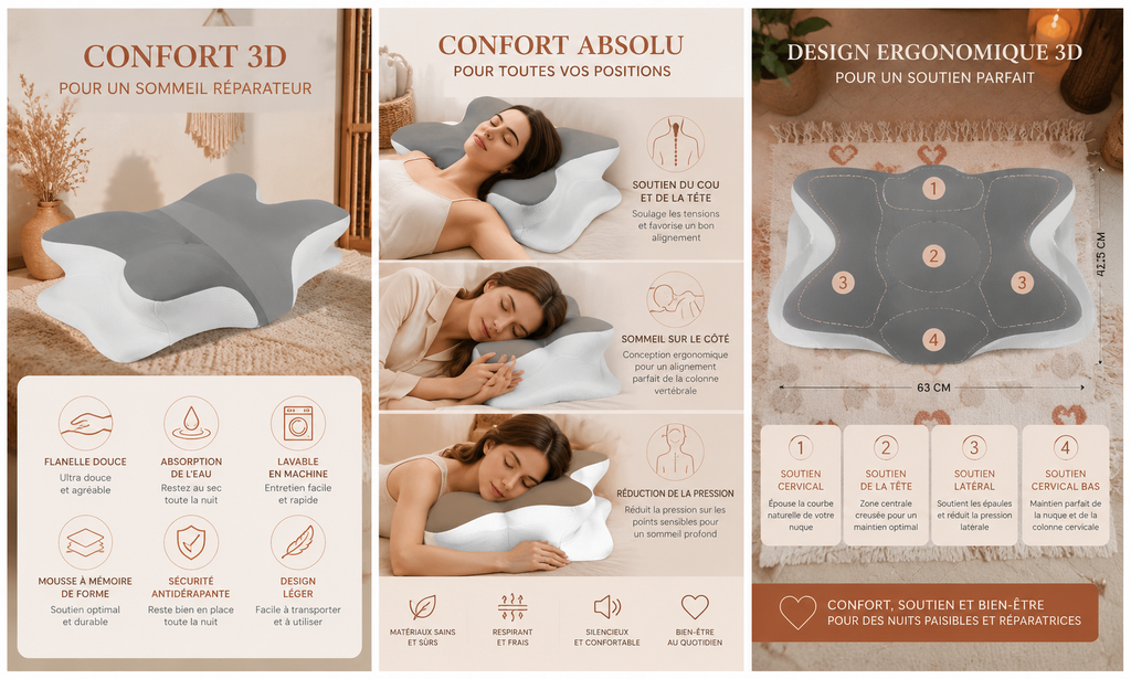 Oreiller Cervical Ergonomique à Mémoire de Forme
