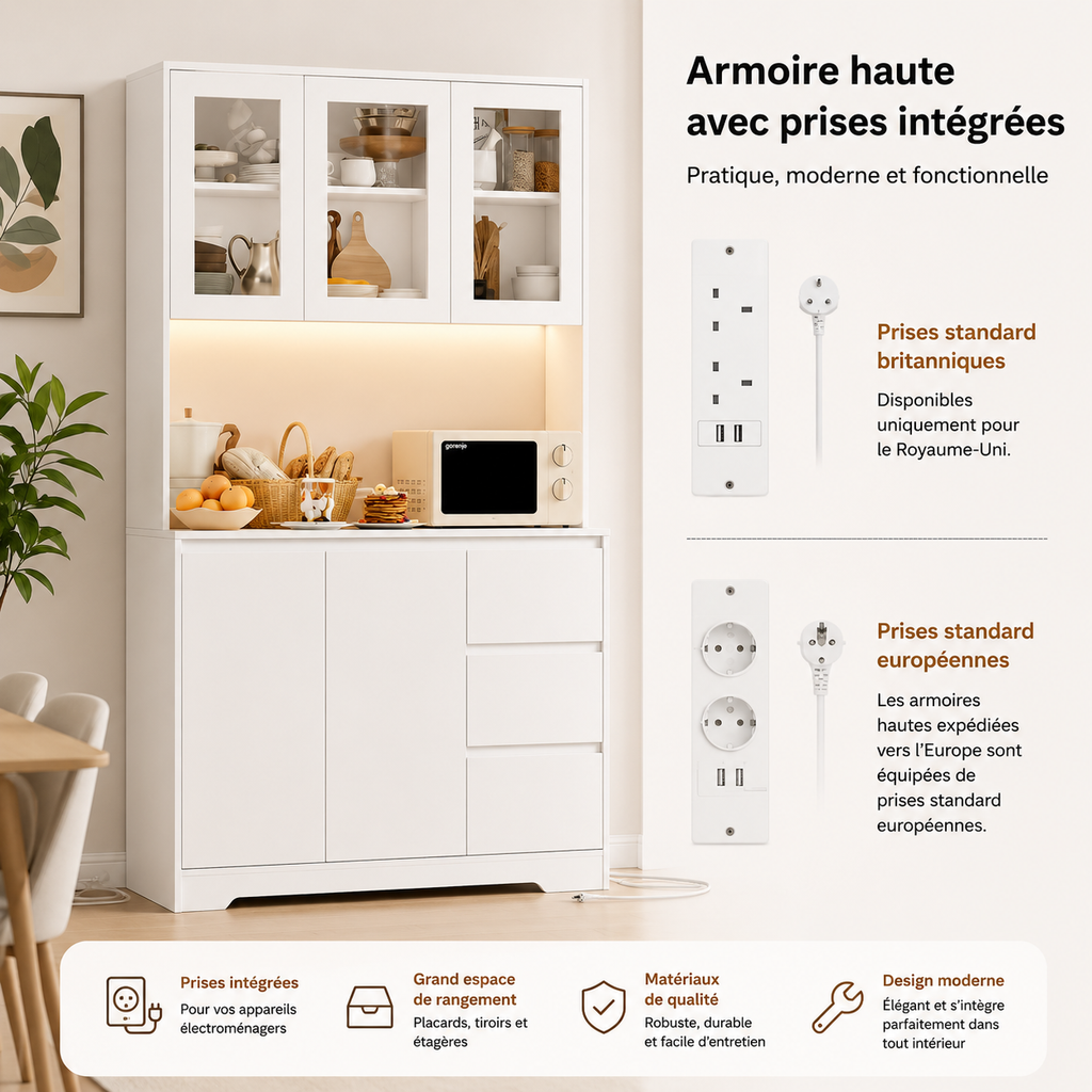 Buffet de cuisine avec prises intégrées et éclairage LED