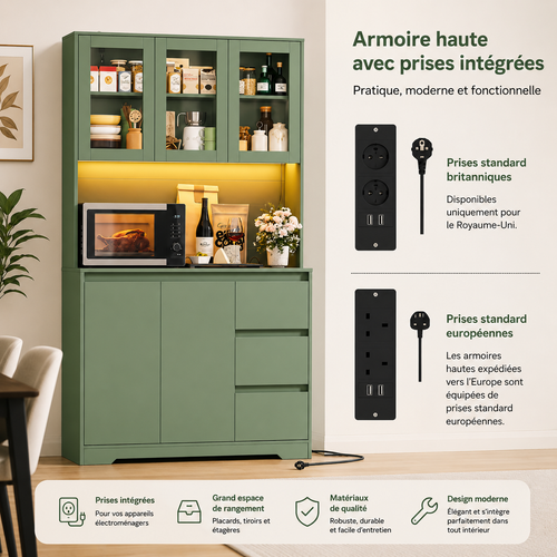 Buffet de cuisine avec prises intégrées et éclairage LED